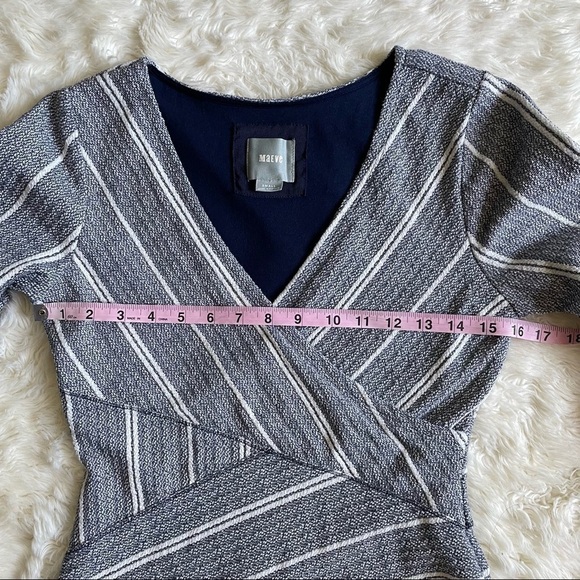 Anthropologie Maeve Dress Wrapped Textured Fitted Stripe Column Blue White S - Picture 11 of 13